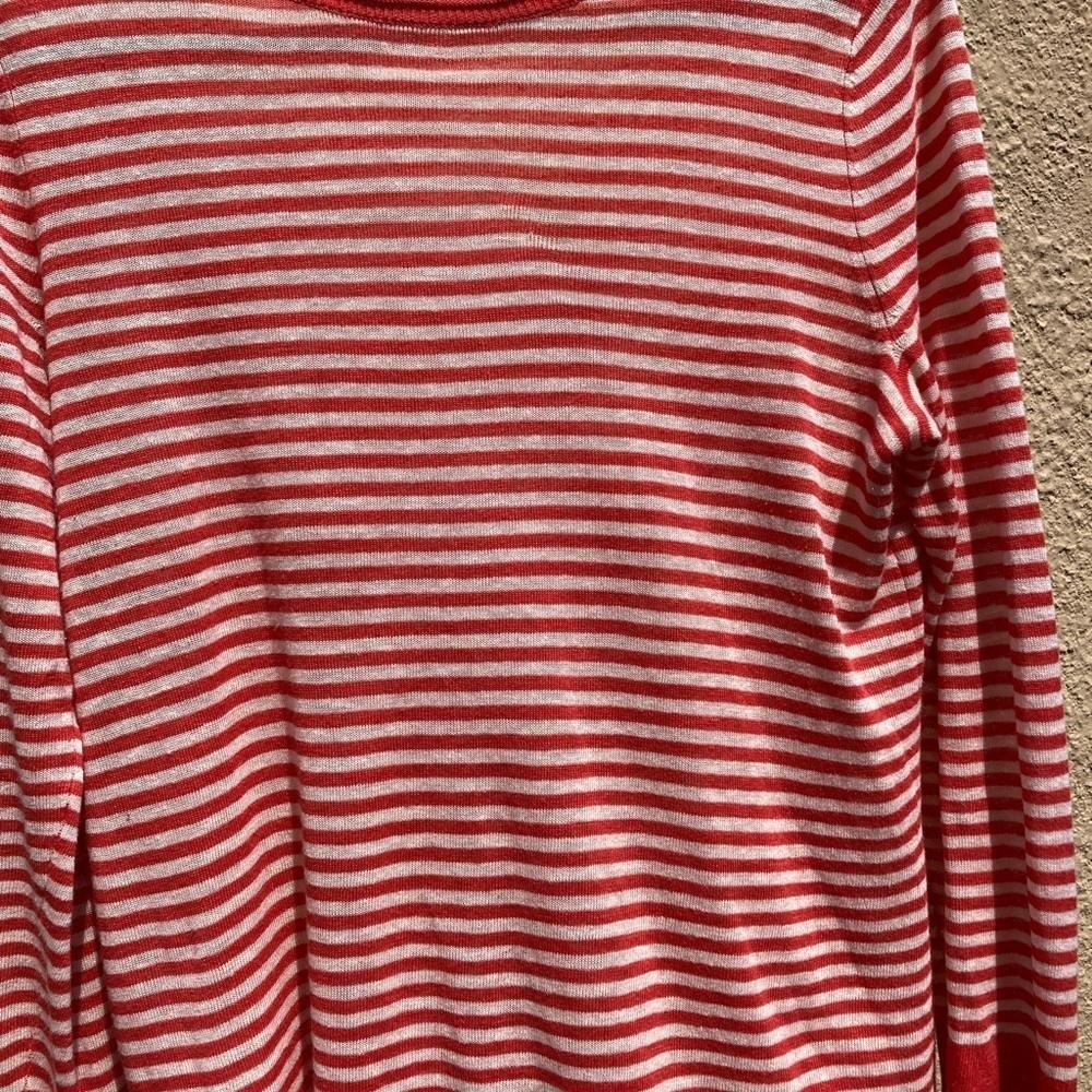 Women's Talbots Sweater Orange Striped NO TAGS Crew Vibrant Fall Linen Light - Picture 9 of 11